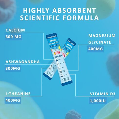 MiracleCalm Drink Mix Powder, Calm Magnesium Calcium Supplement, Cortisol Drink Powdered for Sleep, Relaxed & Focus with Easily Absorbed L-Theanine, Vitamin D3, Ashwagandha, Sugar Free (20 Packs) in Saudi Arabia