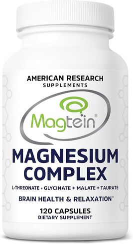 مجمع المغنيسيوم L- ثريونات | 4 أشكال عالية التوافر بيولوجيًا - (Magtein™ الحاصلة على براءة اختراع) مغنيسيوم إل-ثريونات، جليسينات، مالات، تورات | لا أكسيد | صحة الدماغ، دعم النوم | حصة 300 ملغ | 120 قبعات in Kuwait