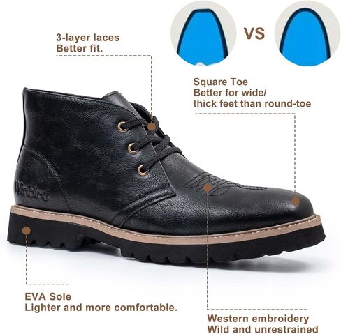 Square Toe Ankle Cowboy Boots for Men - Western Lace Up Desert Chukka Boots, Men's Classic Casual Dress Shoes with Lightweight Memory Foam Shoe Sole in Saudi Arabia