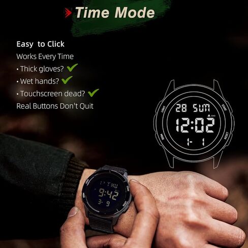 Digital Watch Military Watches for Men Black Tactical Sports Waterproof Men's Women's Wrist Watch with LED Backlight Nylon Band Stopwatch,Green in Kuwait