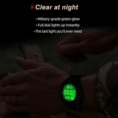 Digital Watch Military Watches for Men Black Tactical Sports Waterproof Men's Women's Wrist Watch with LED Backlight Nylon Band Stopwatch,Green in Kuwait