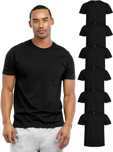 تي شيرتات قطنية للرجال 6 قطع، قمصان داخلية كلاسيكية برقبة دائرية كاجوال أساسية خفيفة الوزن ماصة للرطوبة in Kuwait