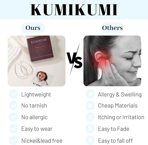 KUMIKUMI 925 أقراط حلقية من الفضة الإسترلينية للنساء، أقراط حلقية فضية كبيرة مضادة للحساسية وأنبوب مجوف خفيف الوزن أقراط بيضاوية الشكل للنساء هدايا (35/50/65 مم) in Saudi Arabia