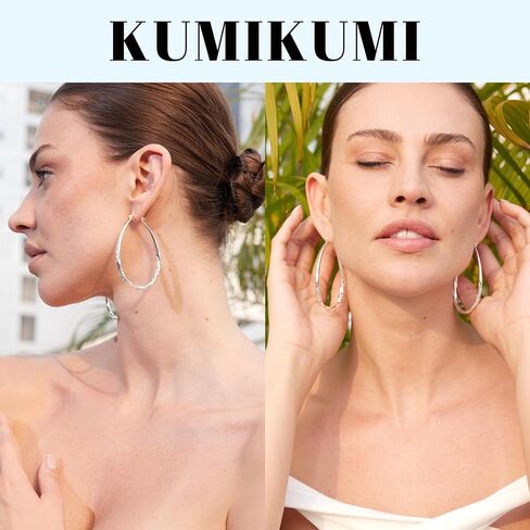 KUMIKUMI 925 أقراط حلقية من الفضة الإسترلينية للنساء، أقراط حلقية فضية كبيرة مضادة للحساسية وأنبوب مجوف خفيف الوزن أقراط بيضاوية الشكل للنساء هدايا (35/50/65 مم) in Saudi Arabia