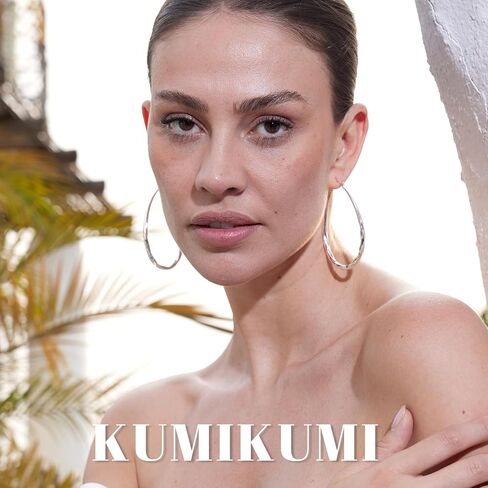 KUMIKUMI 925 أقراط حلقية من الفضة الإسترلينية للنساء، أقراط حلقية فضية كبيرة مضادة للحساسية وأنبوب مجوف خفيف الوزن أقراط بيضاوية الشكل للنساء هدايا (35/50/65 مم) in Saudi Arabia