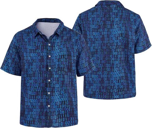 Geek Nerdy Funny Shirts for Men-Men's Novelty Printed Button Up Shirt Binary Code Shirt in Saudi Arabia