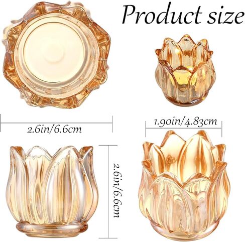 2PCS حاملي الشموع نذري، حامل شموع ضوء الشاي توليب الزجاج، حامل شموع تيلايت العنبر، حاملات شموع كريستال زهرة لديكور المنزل وحفلات الزفاف in Kuwait