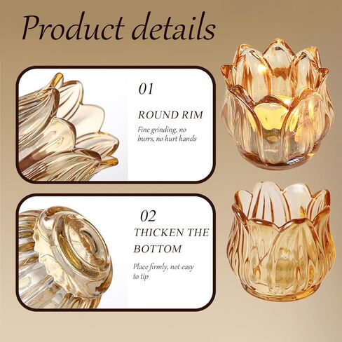 2PCS حاملي الشموع نذري، حامل شموع ضوء الشاي توليب الزجاج، حامل شموع تيلايت العنبر، حاملات شموع كريستال زهرة لديكور المنزل وحفلات الزفاف in Kuwait