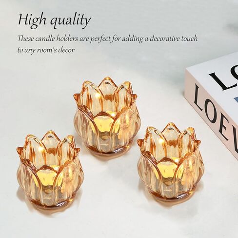 2PCS حاملي الشموع نذري، حامل شموع ضوء الشاي توليب الزجاج، حامل شموع تيلايت العنبر، حاملات شموع كريستال زهرة لديكور المنزل وحفلات الزفاف in Kuwait