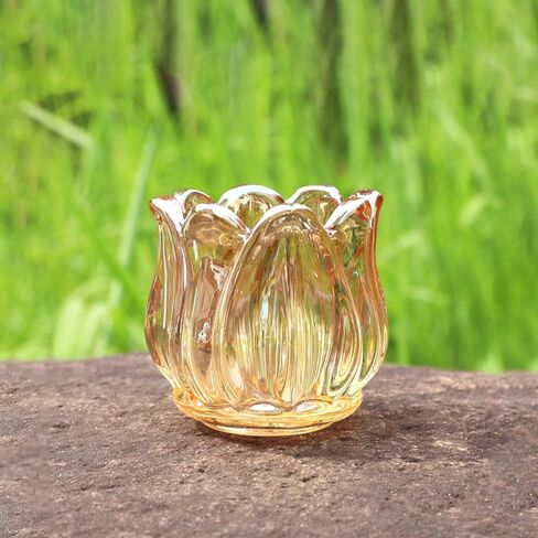 2PCS حاملي الشموع نذري، حامل شموع ضوء الشاي توليب الزجاج، حامل شموع تيلايت العنبر، حاملات شموع كريستال زهرة لديكور المنزل وحفلات الزفاف in Kuwait