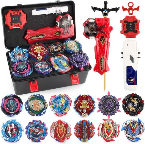 مجموعة Bey Battle Top Burst Metal Fusion Attack، 12 قطعة علوية دوارة و3 قاذفات لعبة معركة قتالية مع صندوق تخزين محمول هدية للأطفال in Saudi Arabia