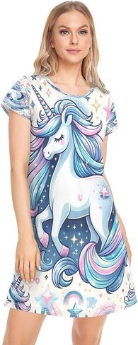 Unicorn Women's Nightgown Short Sleeve Sleepwear Comfy Sleepshirts Casual Sleepdress Nightshirt S-XXL in Saudi Arabia