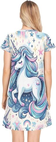 Unicorn Women's Nightgown Short Sleeve Sleepwear Comfy Sleepshirts Casual Sleepdress Nightshirt S-XXL in Saudi Arabia