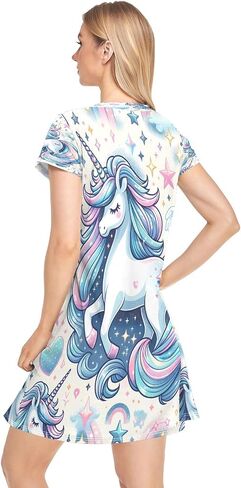 Unicorn Women's Nightgown Short Sleeve Sleepwear Comfy Sleepshirts Casual Sleepdress Nightshirt S-XXL in Saudi Arabia