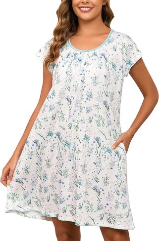 Donnalla House Dresses for Women with Pockets Short Sleeve Mumu Dress Moo Moo Nightgown Lounge Dress Comfy Sleepwear in Saudi Arabia
