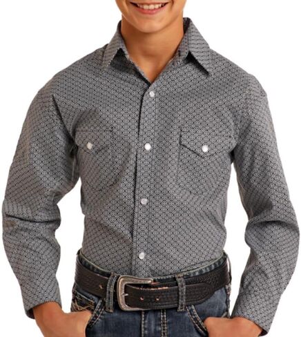 قميص Rock & Roll Denim للأولاد بأكمام طويلة PKT Pearl Snap - أسود - RBN2S05115 in Kuwait