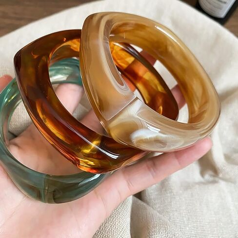 ALEXTINA Resin Bangle Bracelets for Women Set of 3 Chunky Acrylic Bracelets, Wide Retro Stackable Statement Cuff, 70s 80s Style Summer Jewelry Gift in Saudi Arabia
