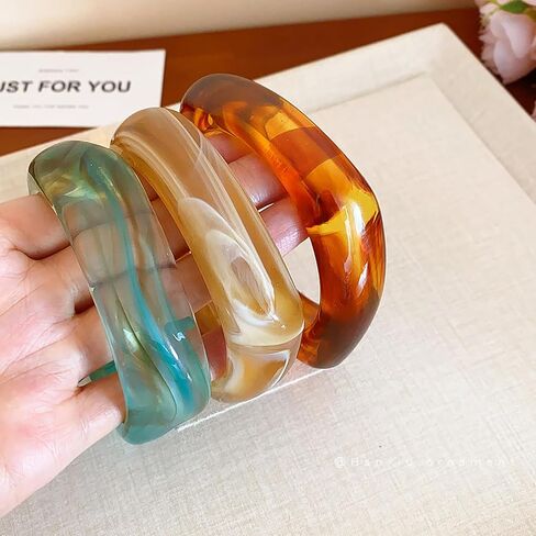 ALEXTINA Resin Bangle Bracelets for Women Set of 3 Chunky Acrylic Bracelets, Wide Retro Stackable Statement Cuff, 70s 80s Style Summer Jewelry Gift in Saudi Arabia