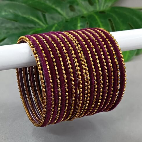 Efulgenz Indian Bangle Set Plain Velvet Bangles with Oxidized Metal Ball Bangle Bracelet Boho Bohemian Bracelet Metal Bangle Set Statement Fashion Jewelry for Women (26 Pcs) in Saudi Arabia