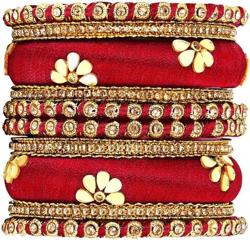 Aheli Silk Thread Fabric and Stone Studded Kundan Chura Chuda Bangles Set Gift for Women Size in Saudi Arabia