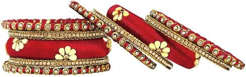 Aheli Silk Thread Fabric and Stone Studded Kundan Chura Chuda Bangles Set Gift for Women Size in Saudi Arabia