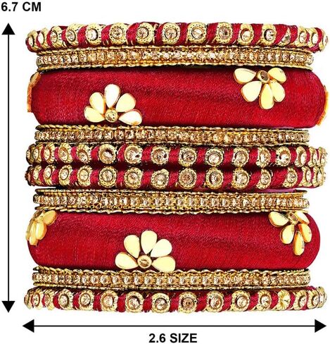 Aheli Silk Thread Fabric and Stone Studded Kundan Chura Chuda Bangles Set Gift for Women Size in Saudi Arabia