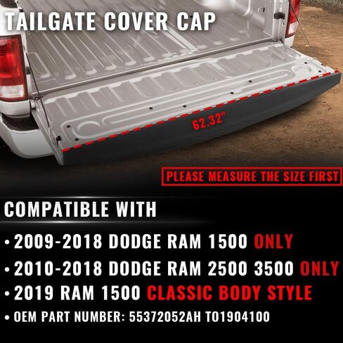 G-PLUS Tailgate Cap Moulding Trim Compatible with 2009-2018 Dodge Ram 1500 2500 3500 Tailgate Protector Cover Replace for 55372052AH (62.32" Length Short Bed) in Saudi Arabia