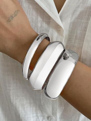 3PCS Chunky Gold Bangle Bracelets for Women Trendy Wide Wrist Cuff Bracelets Stack Statement Bangle Fashion Jewelry Gift in Kuwait