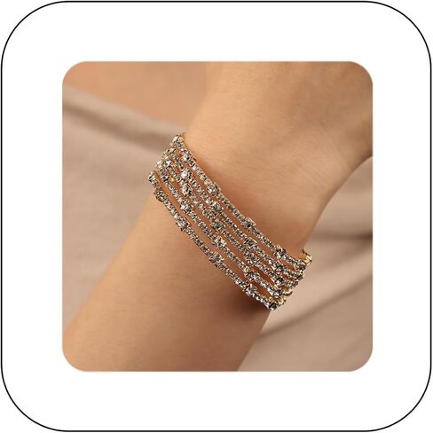 خمر متعدد الطبقات كريستال حجر الراين الكفة سوار تألق بلورات الدمعة المفتوحة الكفة السوار الزفاف اكسسوارات اليد حفلة موسيقية مجوهرات in Kuwait