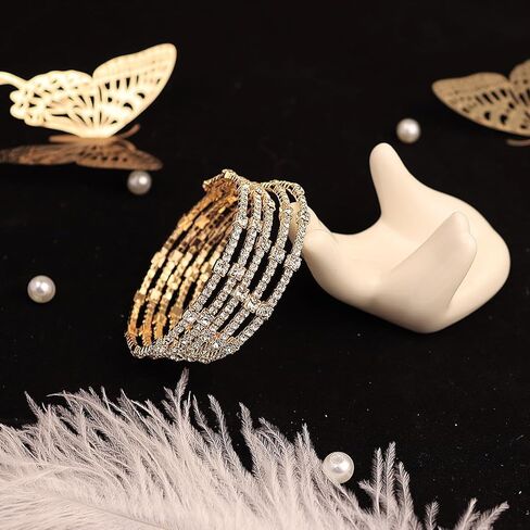 خمر متعدد الطبقات كريستال حجر الراين الكفة سوار تألق بلورات الدمعة المفتوحة الكفة السوار الزفاف اكسسوارات اليد حفلة موسيقية مجوهرات in Kuwait