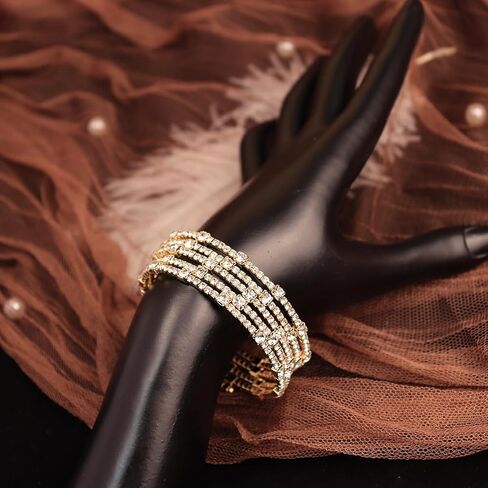 خمر متعدد الطبقات كريستال حجر الراين الكفة سوار تألق بلورات الدمعة المفتوحة الكفة السوار الزفاف اكسسوارات اليد حفلة موسيقية مجوهرات in Kuwait