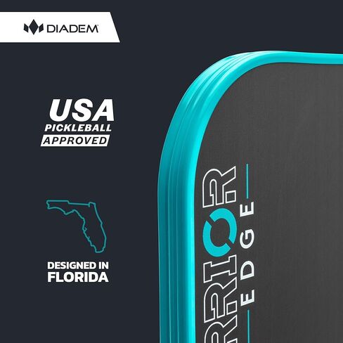 Diadem Warrior Edge Pickleball Paddle, Carbon Fiber Etched Face for Max Spin, Aero Guard Edge, 16mm Core, Midweight 8oz. - Teal in Kuwait