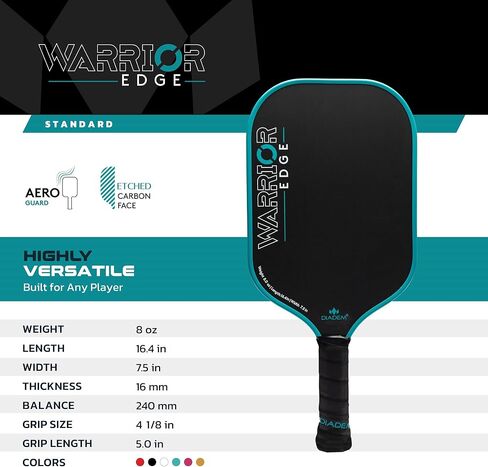 Diadem Warrior Edge Pickleball Paddle, Carbon Fiber Etched Face for Max Spin, Aero Guard Edge, 16mm Core, Midweight 8oz. - Teal in Kuwait