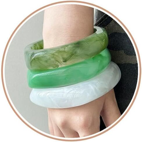 ALEXTINA Resin Bangle Bracelets for Women Set of 3 Chunky Acrylic Bracelets, Wide Retro Stackable Statement Cuff, 70s 80s Style Summer Jewelry Gift in Saudi Arabia
