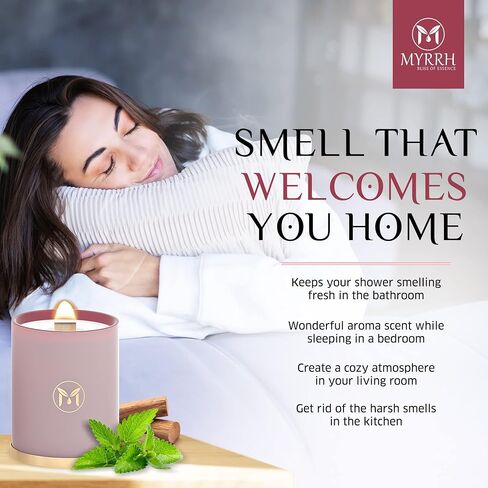 شمعة معطرة بالقرفة والبرتقال من MyrrhUSA - 15 أونصة من شمع الصويا الطبيعي مع فتيل خشبي متشقق وزيت عطري | حرق لمدة 80 ساعة | شمعة عطرية فاخرة للاسترخاء وديكور المنزل وغرفة المعيشة والحمام in Saudi Arabia