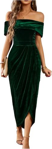 Womens Velvet Wrap Off The Shoulder Dress Sexy Slit Ruched Cocktail Dress Wedding Party Dresses in Saudi Arabia