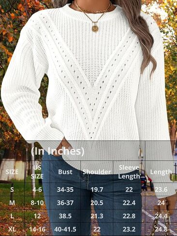 Womens Fashion Knit Sweater, Crochet Crew Neck Pullover Lantern Sleeve Tops, Trendy Fall Winter Clothes Daily Outfits in Kuwait
