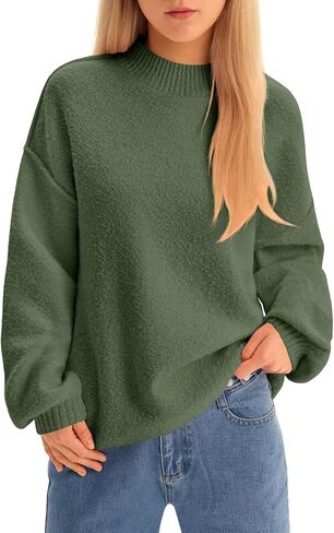 Saodimallsu Womens Crew Neck Sweater Tops Long Sleeve Fuzzy Fall Casual Loose Cozy Knit Pullover Sweaters in Saudi Arabia