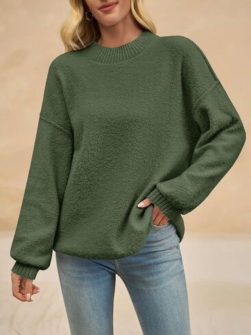 Saodimallsu Womens Crew Neck Sweater Tops Long Sleeve Fuzzy Fall Casual Loose Cozy Knit Pullover Sweaters in Saudi Arabia