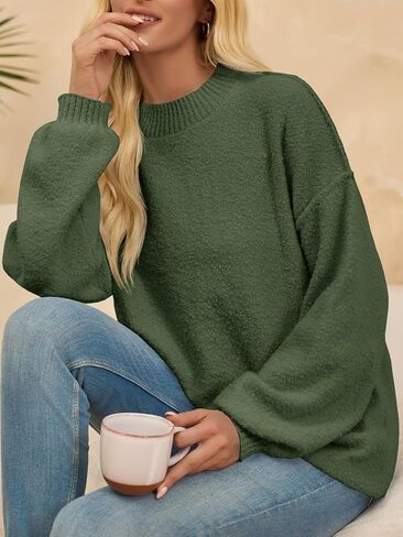 Saodimallsu Womens Crew Neck Sweater Tops Long Sleeve Fuzzy Fall Casual Loose Cozy Knit Pullover Sweaters in Saudi Arabia