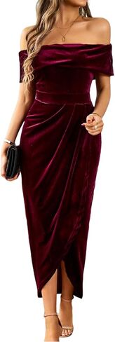 Womens Velvet Wrap Off The Shoulder Dress Sexy Slit Ruched Cocktail Dress Wedding Party Dresses in Saudi Arabia
