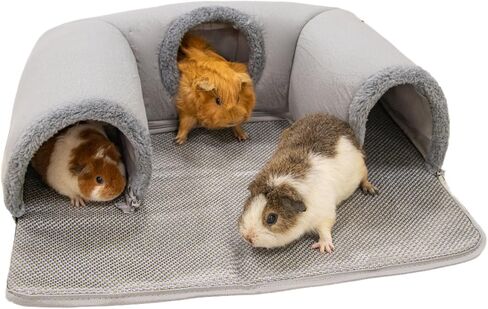 Guinea Pig Hideout Tunnel with Warm Bed for Bunny 3 Cave Small Animal Tunnel Toy Cages Grey in Kuwait