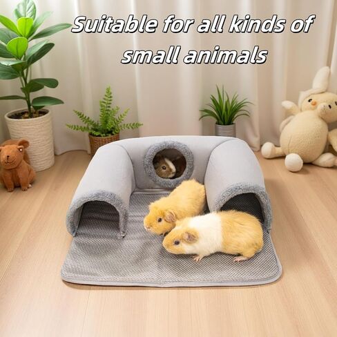 Guinea Pig Hideout Tunnel with Warm Bed for Bunny 3 Cave Small Animal Tunnel Toy Cages Grey in Kuwait