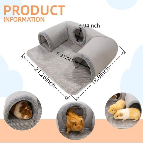 Guinea Pig Hideout Tunnel with Warm Bed for Bunny 3 Cave Small Animal Tunnel Toy Cages Grey in Kuwait