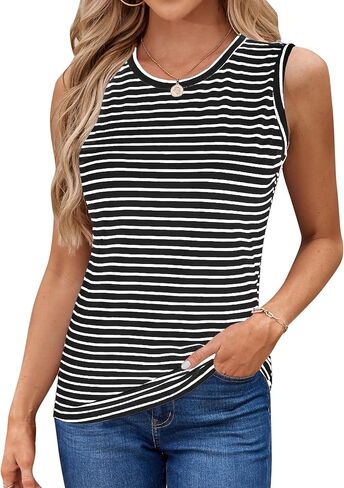LilyCoco Women's Striped Tank Tops Sleeveless Color Block Loose Fit T Shirts in Saudi Arabia