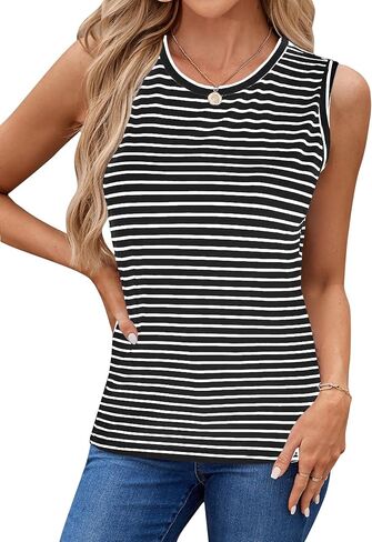 LilyCoco Women's Striped Tank Tops Sleeveless Color Block Loose Fit T Shirts in Saudi Arabia
