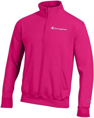 Champion Script Logo Men's (Knoutout Pink) Powerblend 1/4 Zip Pullover Jacket (M) in Saudi Arabia
