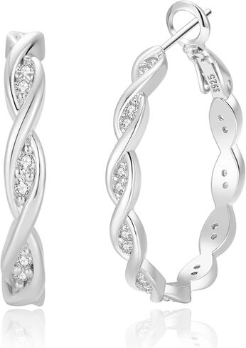 RANKEEF Large Twisted Hoop Earrings for Women with Shiny Cubic Zirconia Hypoallergenic 925 Sterling Silver Post Forever Love Hoops Trendy 3D Laser-Cut Sturdy Lightweight Big Twisted Gold Hoops in Saudi Arabia