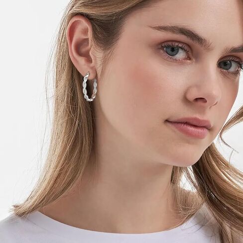 RANKEEF Large Twisted Hoop Earrings for Women with Shiny Cubic Zirconia Hypoallergenic 925 Sterling Silver Post Forever Love Hoops Trendy 3D Laser-Cut Sturdy Lightweight Big Twisted Gold Hoops in Saudi Arabia