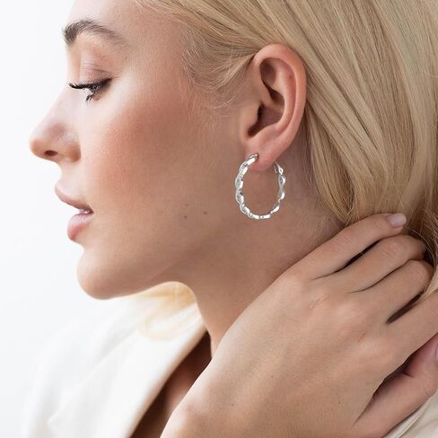 RANKEEF Large Twisted Hoop Earrings for Women with Shiny Cubic Zirconia Hypoallergenic 925 Sterling Silver Post Forever Love Hoops Trendy 3D Laser-Cut Sturdy Lightweight Big Twisted Gold Hoops in Saudi Arabia